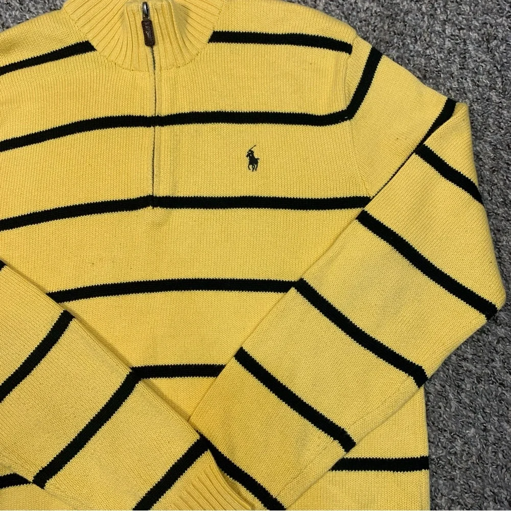 Polo Ralph Lauren VTG Quarter Zip Pullover Striped Cotton Sweater - Picture 3 of 13